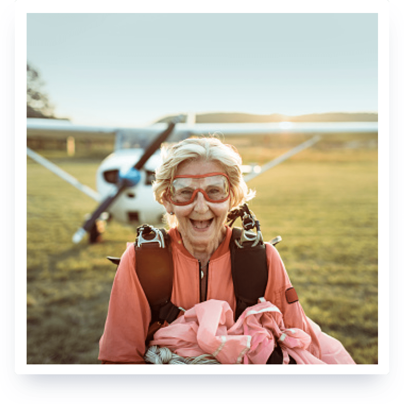 Woman landing from a plane